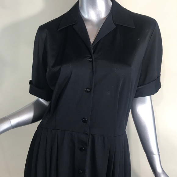 Vtg 40s/50s CasualMaker by Sy Frankel Black Fit N Flare Day Dress S / M - Picture 3 of 16